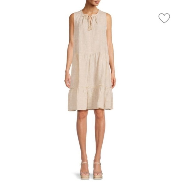 J.mclaughlin Women’s Christa Linen Tassel Tiered Sleeveless Shift Dress Tan M - Picture 1 of 13